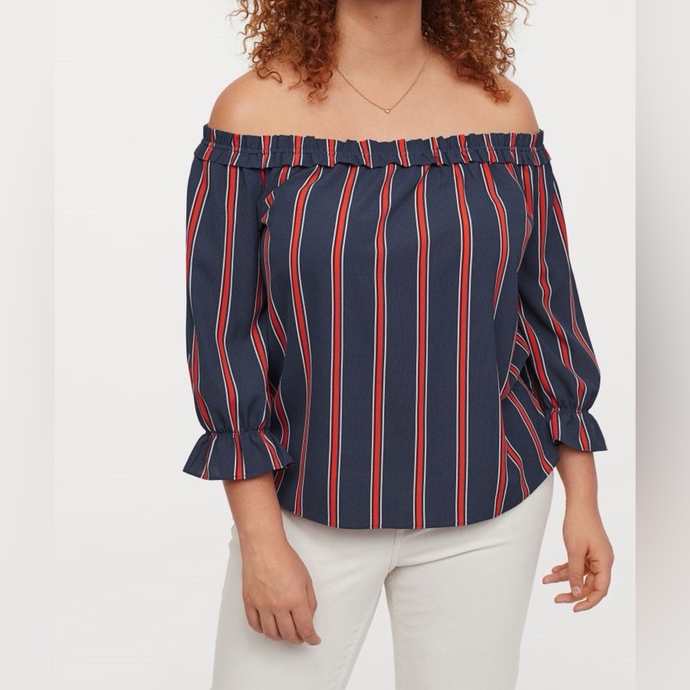 New | Striped stylish off shoulder H&M top - Picture 1 of 5
